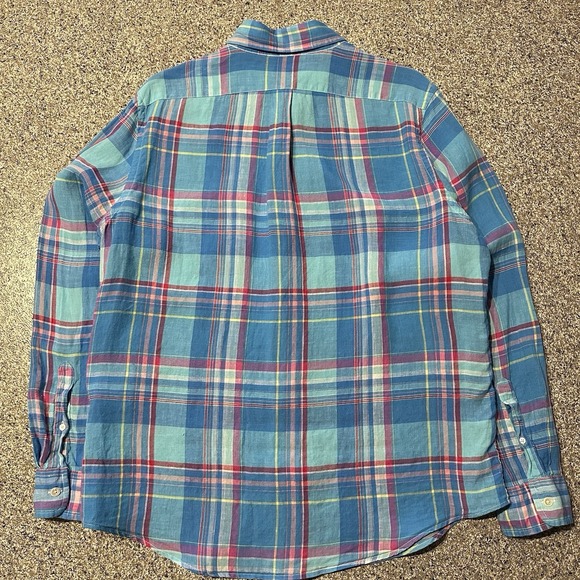 Vineyard Vines Shirt Mens L Slim Fit Murray Linen Plaid Blue Pink - Picture 4 of 8
